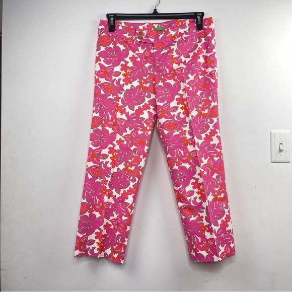 Lilly Pulitzer Palm Beach Fit Floral Print Pants in White Pink Size 6 - Picture 2 of 8
